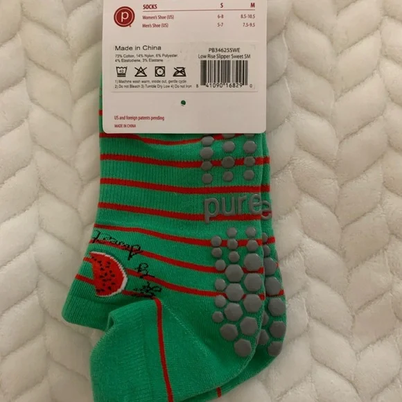 Pure Barre  Green and Red Sweet Striped Grip Socks [Small] - Picture 2 of 4